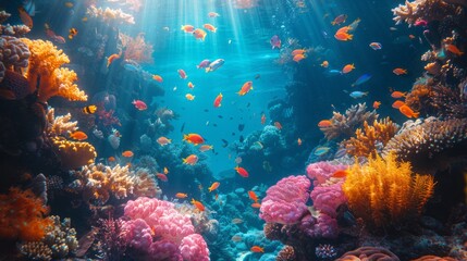 Fototapeta na wymiar Vibrant coral reef teeming with fish and corals in underwater world