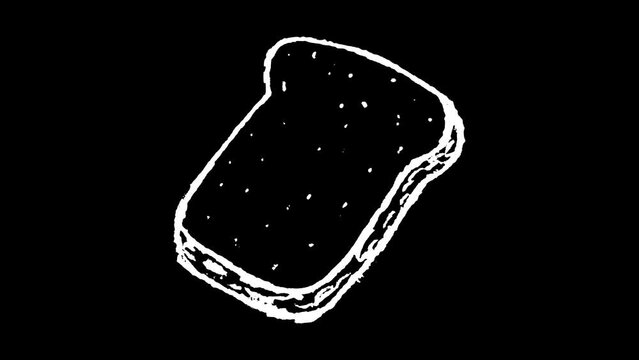 White wiggly hand drawn bread slice pastry icon outline overlay animation