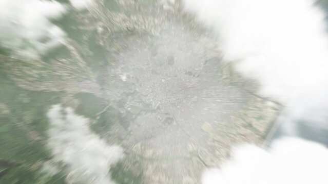 Earth zoom in from space to Sendai, Japan. Followed by zoom out through clouds and atmosphere into space. Satellite view. Travel intro. Images from NASA