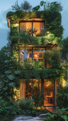 Eco-friendly building covered in plants, sustainable architecture