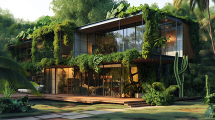 Fototapeta na wymiar Eco-friendly building covered in plants, sustainable architecture