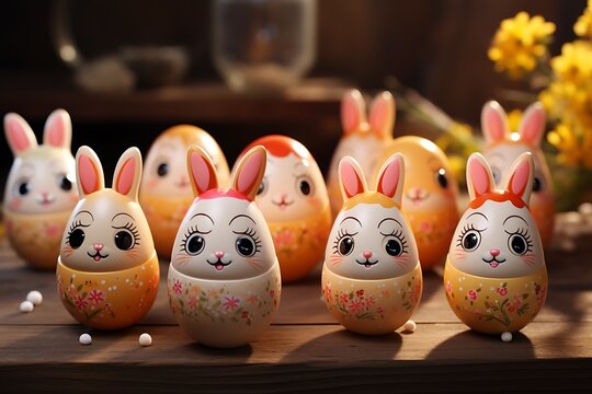 small cartoon bunny group, Easter day concept