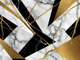 Obraz premium Abstract black-white golden grunge marble geometric background design.