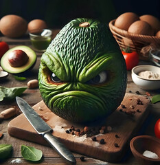 Comic image of ferocious avocado