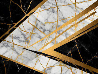 Obraz premium Abstract black-white golden grunge marble geometric background design.