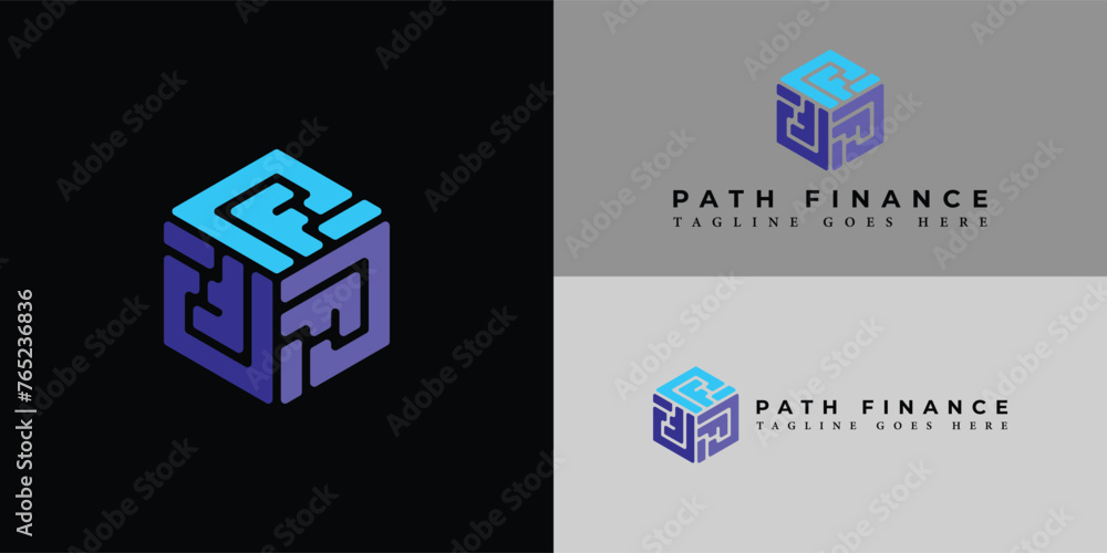 Poster abstract logo letter pf or fp creative hexagon logotype in blue color isolated on multiple backgroun