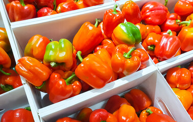 Red sweet, bell peppers, background. Natural sweet pepper,harvest,harvest,market.