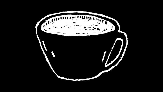White wiggly hand drawn tea cup drink icon outline overlay animation   