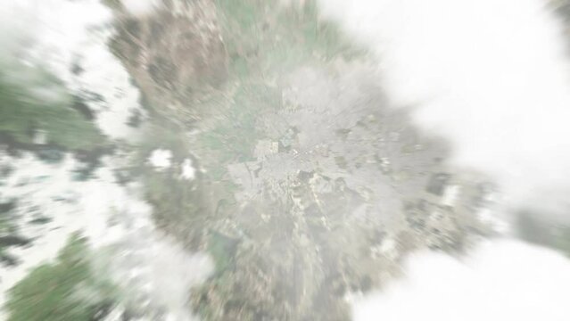 Earth zoom in from space to Soacha, Colombia. Followed by zoom out through clouds and atmosphere into space. Satellite view. Travel intro. Images from NASA