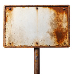 Old rusty metal signboard isolated on transparent background.