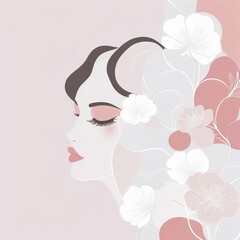 Abstract female face in one line. Woman face with flowers Surreal Line art female floral girl. Minimalism Abstract modern Continuous single line woman face portrait
