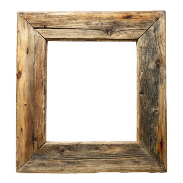Wooden picture frame isolated on transparent background. Empty photo frame.