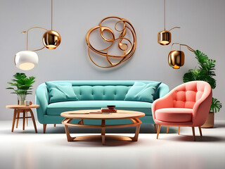 Classic furniture set isolated on a white background: sofa, armchair, and coffee table.