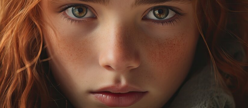 An intimate view of a juvenile female with scattered melanin spots on her face