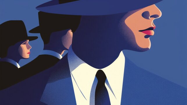 Retro style illustration of a group of male intelligence agents or spies or bandits in hats