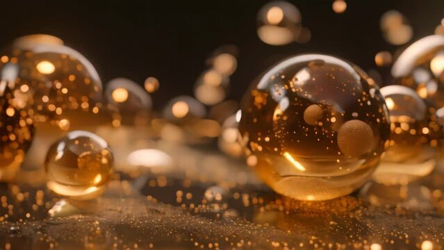 Transparent spheres with gold details on a dark background.  