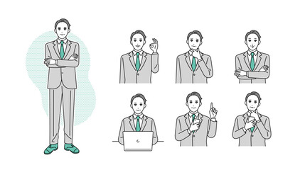 管理職のビジネスパーソンの表情イラストセット