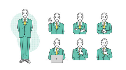 管理職のビジネスパーソンの表情イラストセット