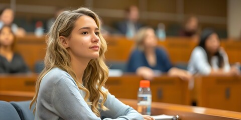 Photo of a law school lecture with students listening attentively to legal insights from the professor. Concept Law School, Lecture, Student, Legal Insights, Professor - obrazy, fototapety, plakaty