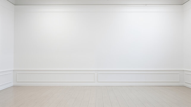 Pi&egrave;ce compl&egrave;tement blanche en int&eacute;rieur, vide, avec lumi&egrave;re &eacute;blouissante, mur et sol. Ambiance claire, lumineuse. Arri&egrave;re-plan pour conception et cr&eacute;ation graphique.