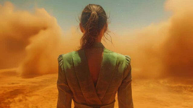 Explorer Facing a Massive Sandstorm in the Desert