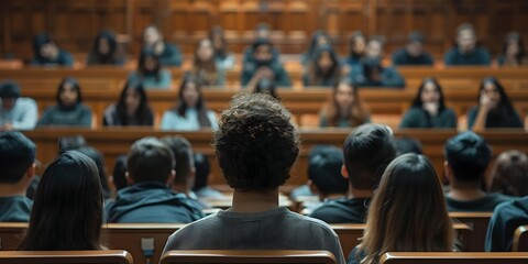 Students Engaged in Law School Lecture, Absorbing Legal Insights from Professor. Concept Law School Lecture, Legal Insights, Student Engagement, Classroom Learning, Academic Pursuits - obrazy, fototapety, plakaty