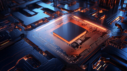 Computing processor, CPU, microchip and electronic circuit board. Advanced technology conceptual background