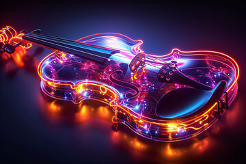 abstract energetic background with a violin made of glowing neon lights