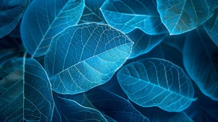 Colorful leaves background, neon blue and green tree leaves