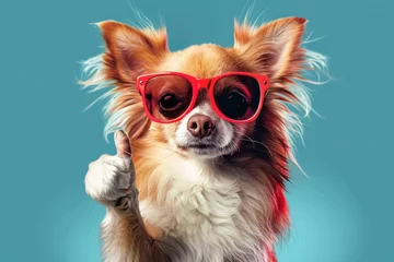 Fotobehang cool chihuahua in sunglasses, summer vibes © BelhoMed