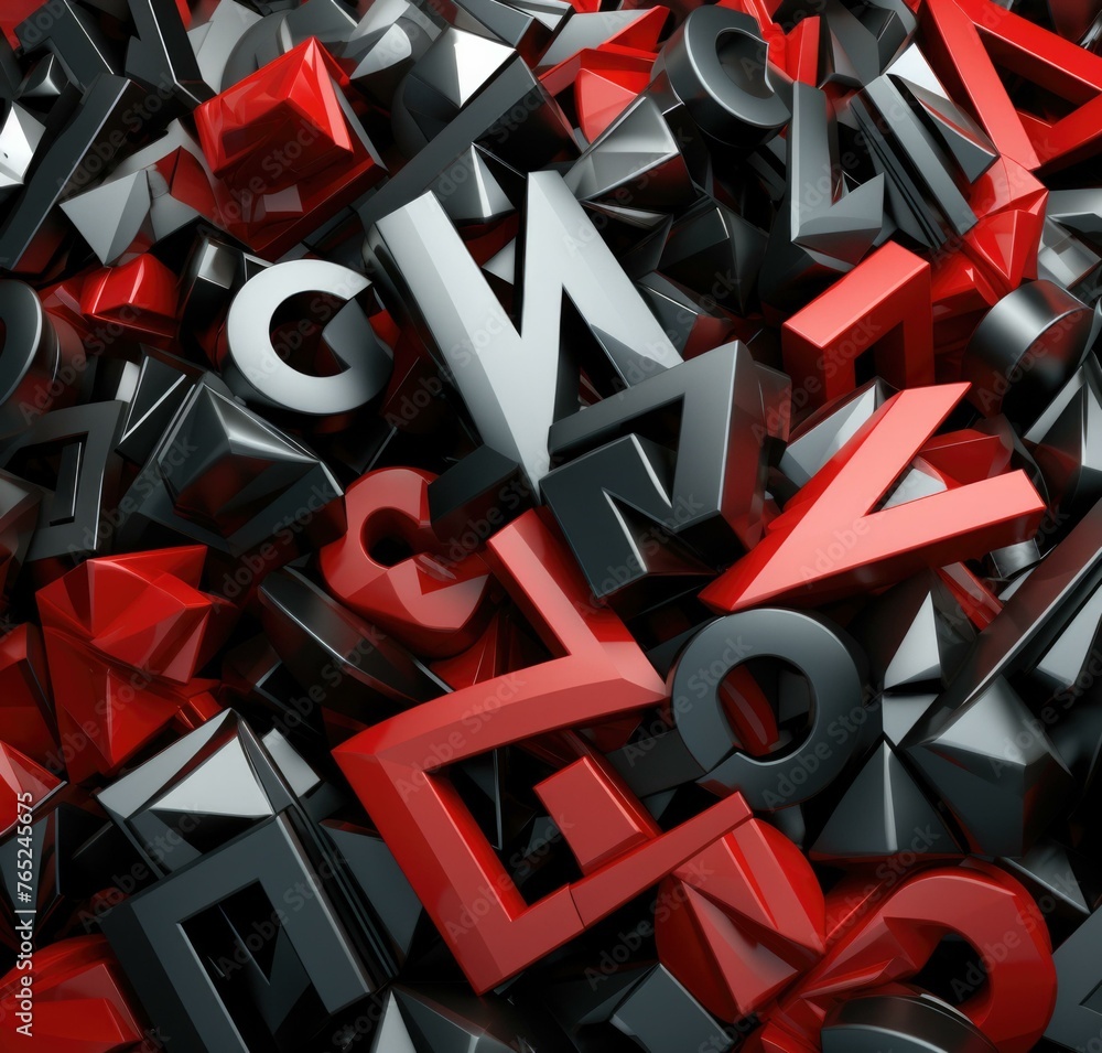 Aufkleber a pile of letters and numbers in red, black and silver. generative ai.
