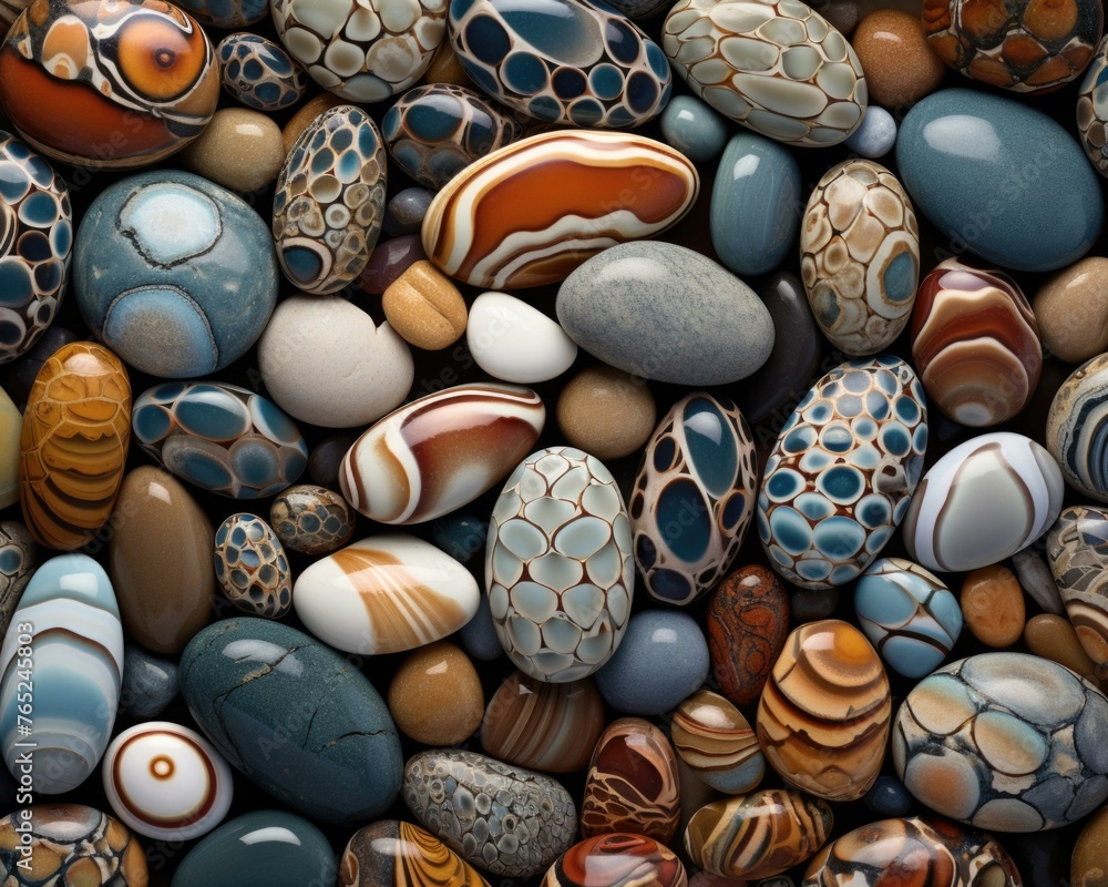 Poster a close up of a bunch of different colored rocks. generative ai.