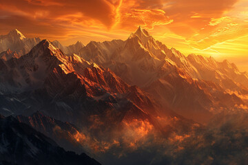 Sunset in the mountains - obrazy, fototapety, plakaty