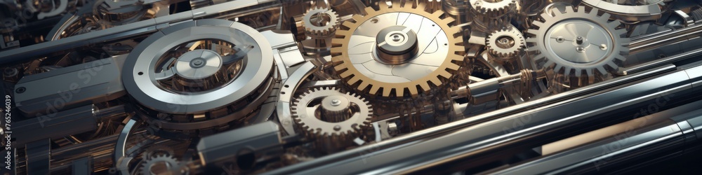 Poster a close up of a clock with gears and wheels on it. generative ai.