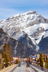 Snow Covered Cascade Mountain Overlooking Banff Avenue in Canadian Rockies of Banff National Park - 765246216