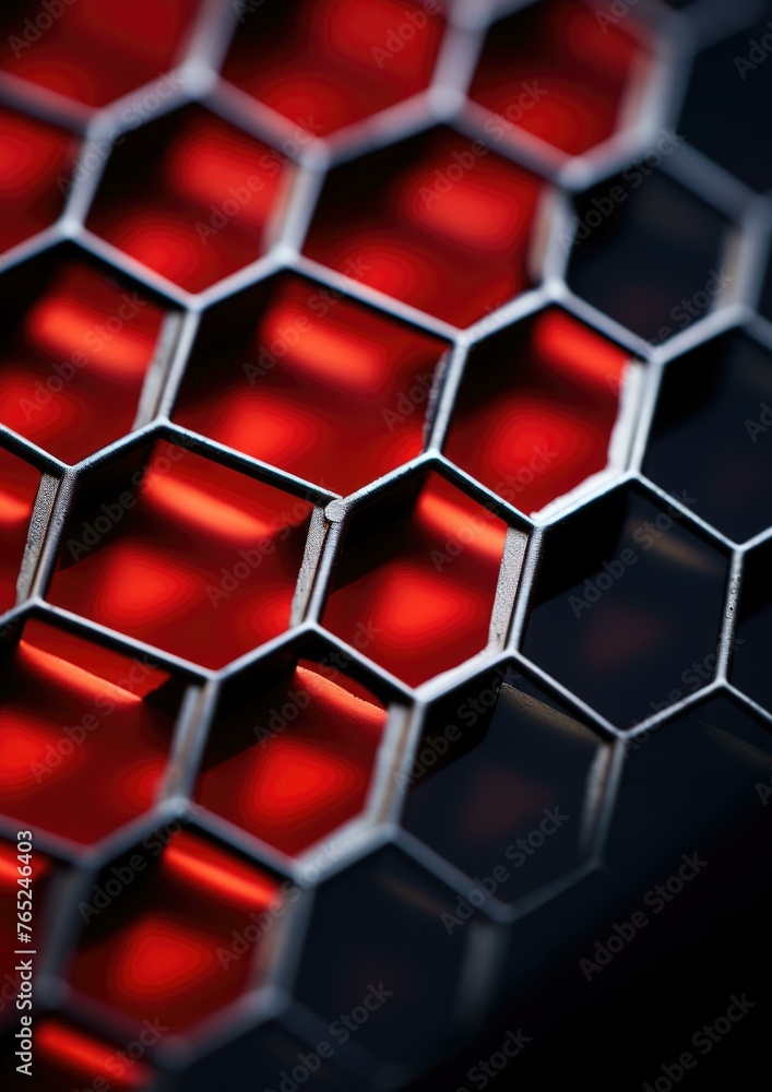 Poster a close up of a red and black honeycomb pattern. generative ai.