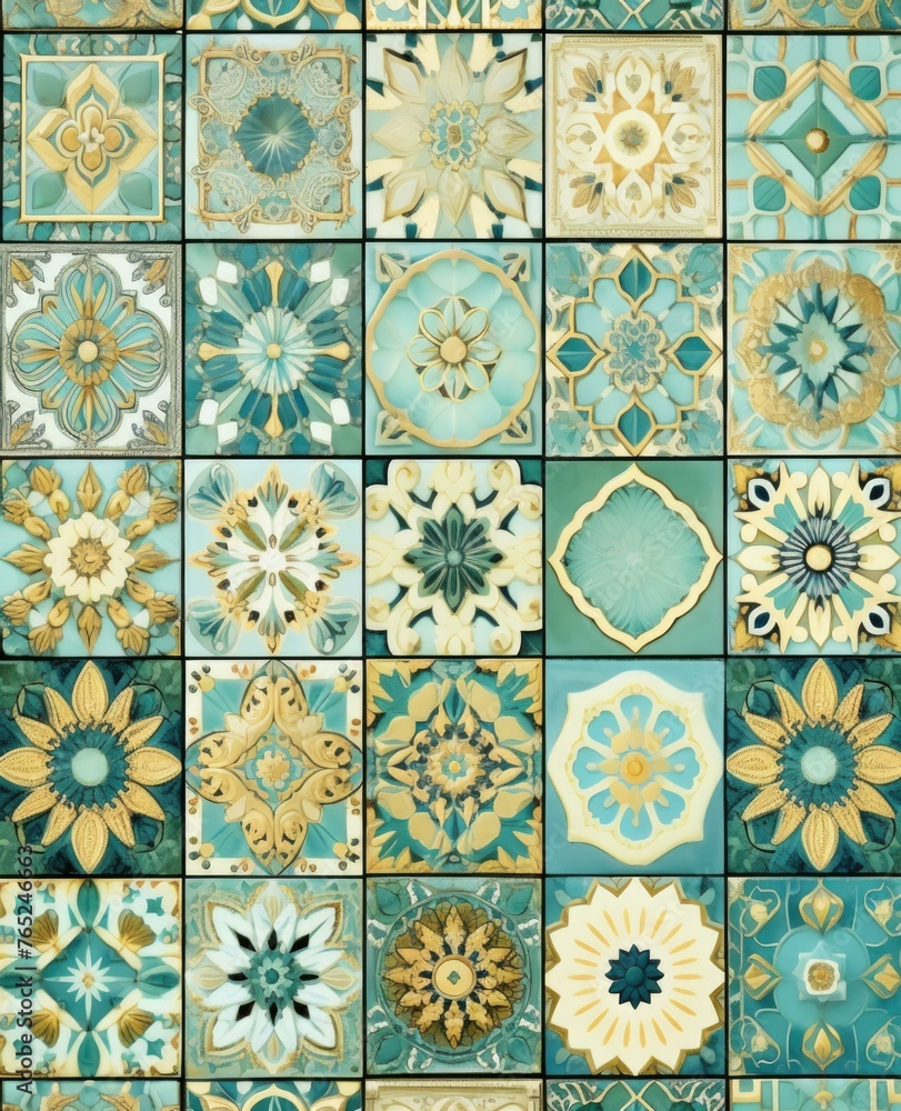 Poster a large collection of tiles with different designs and colors. generative ai.