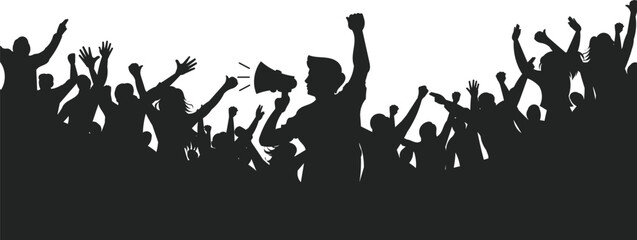 Vector illustration of crowd of people in silhouette. Solidarity and collective action, raising awareness for a shared message. 