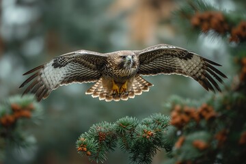 Fototapeta premium Autumn portrait of a strong bird near the floor. Common buzzard Buteo