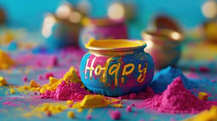 Fototapeta premium text Happy holi on the holy celebrating background