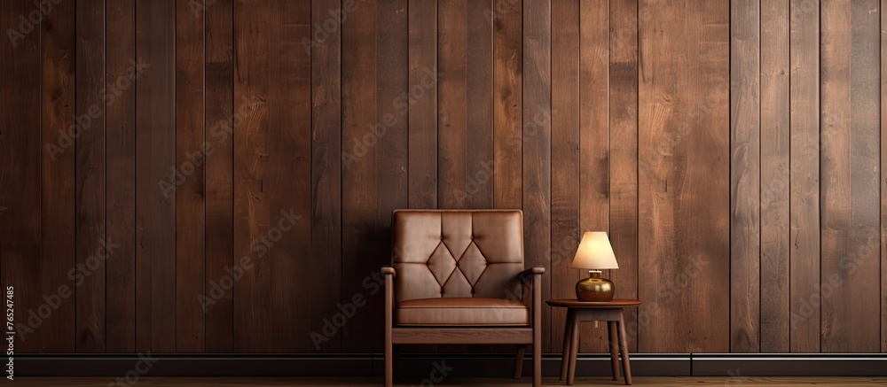 Poster a close up image capturing a single chair and a lamp placed in a room