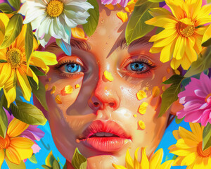 woman portrait with colorful floral bloom