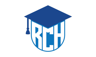 RCH initial letter academic logo design vector template. school college logo, university logo, graduation cap logo, institute logo, educational logo, library logo, teaching logo, book shop, varsity