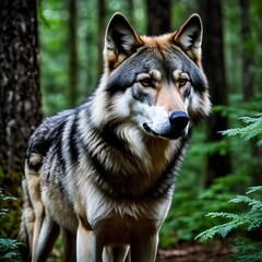 Naklejka na ściany i meble Wolf in forest Portrait picture 4K