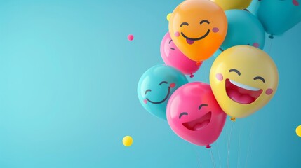 Celebrate world laughter day with joyful emoticon balloons on cheerful background.