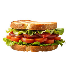 Sandwich with bacon, tomato and lettuce isolated on transparent background.