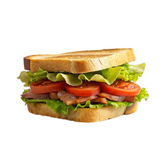 Sandwich with bacon, tomato and lettuce isolated on transparent background.