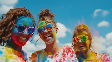 Young people Playing Holi On colorful costume .
