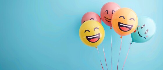 Obraz na płótnie Canvas Celebrate world laughter day. Joyful emoticon balloons.