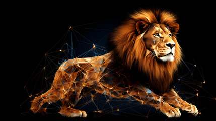 Lion Animal Plexus Neon Black Background Digital Desktop Wallpaper HD 4k Network Light Glowing Laser Motion Bright Abstract